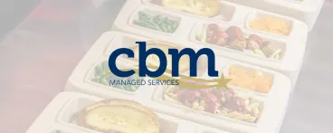 CBM Managed Services logo over background of food trays